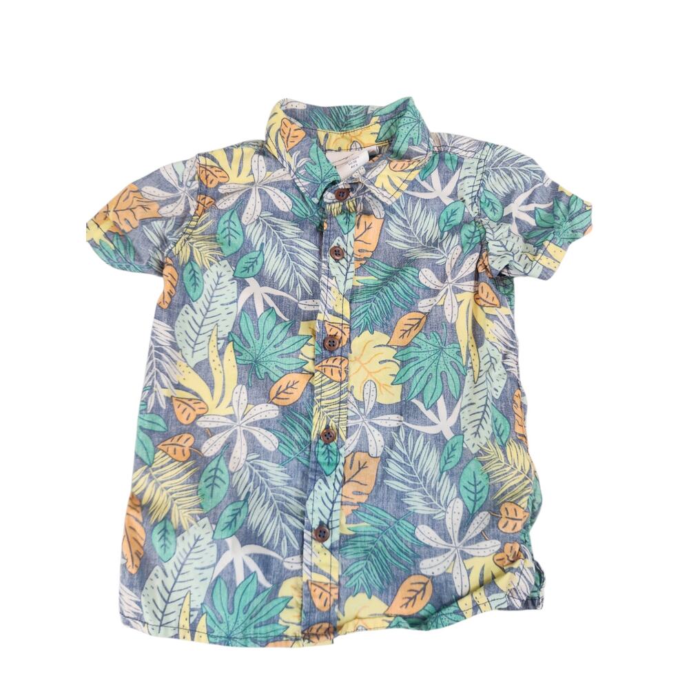 Tommy Bahama boys sz 3T button up short sleeve shirt tropical leaf floral cotton